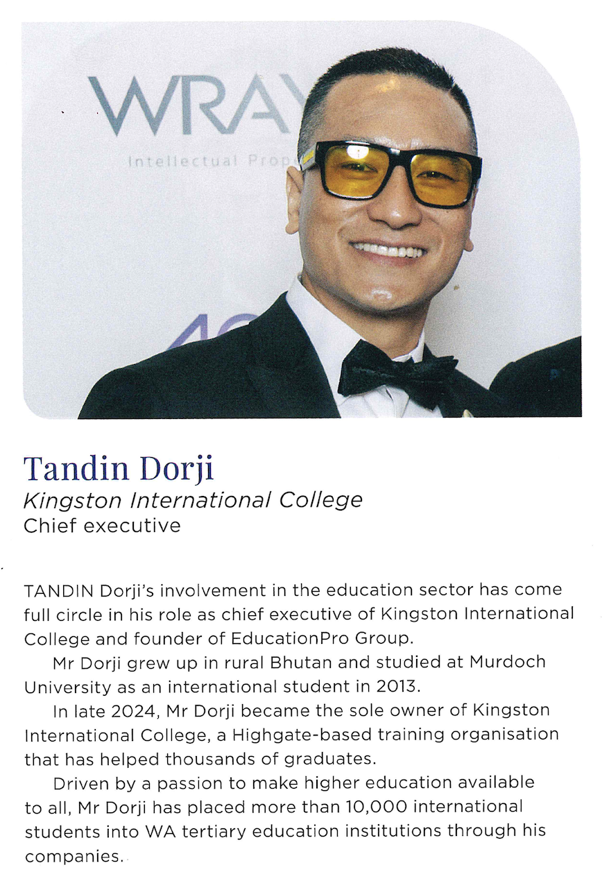 Tandin Dorji featured as a Business News WA 40 Under 40 winner in 2026